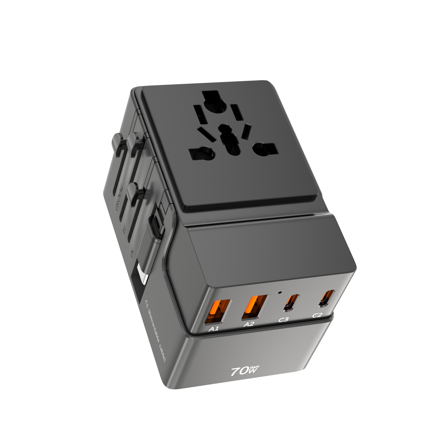 Travel Adapter with Retractable Cable